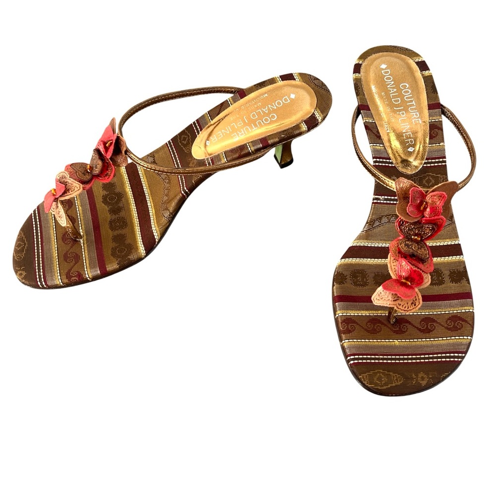Vtg Y2K Donald J Pliner Couture Butterfly Thong Kitten Heel Sandals 8.5 Fairycor - Picture 3 of 10